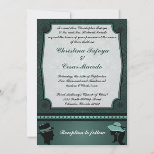 Couple Turquoise Damask 5x7 Faire-part de mariage