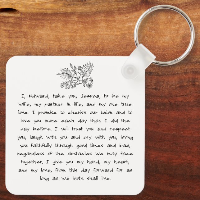 Couple Vow Handwriting Modernes Script Foto Chic Schlüsselanhänger (Rückseite)