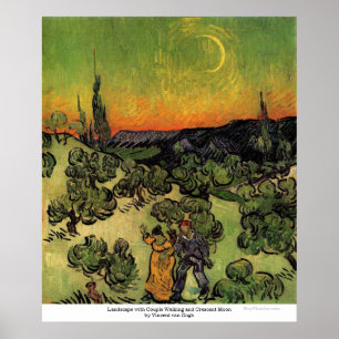 Couple Walking und Crescent Moon von van Gogh Poster