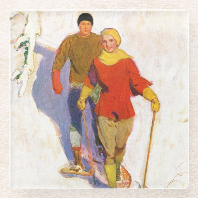 Couple Wearing Snowschuhe von McClelland Barclay Glasuntersetzer (Vorderseite)