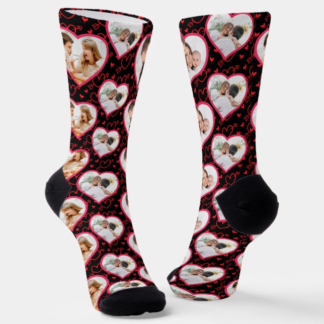 Couple Wedding Jubiläum 3 Foto Herzmuster Socken (Gewinkelt)