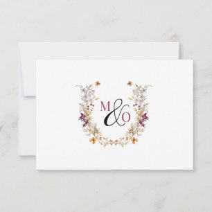 Couple Wedding Monogram Wildblumen Flat Note Card Mitteilungskarte