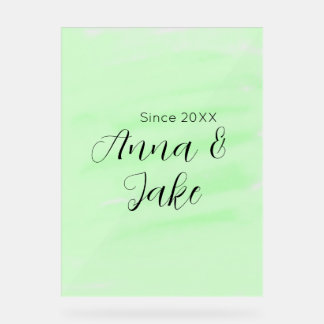 Couple wedding name date green watercolor pastel l acrylschild