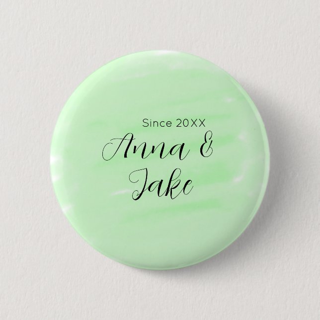 Couple wedding name date green watercolor pastel l button (Vorderseite)