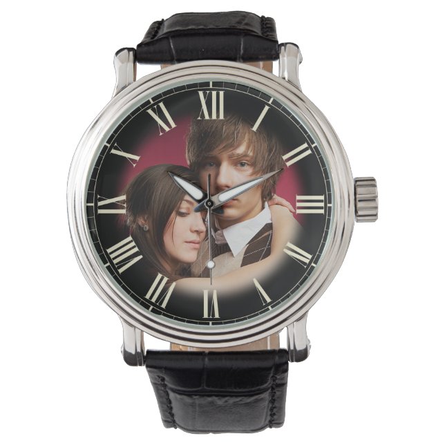 Couple Wedding Portrait Chic Fade to Foto Roman Armbanduhr (Vorderseite)