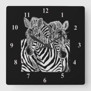 Couple Zebras Wall Clock Quadratische Wanduhr