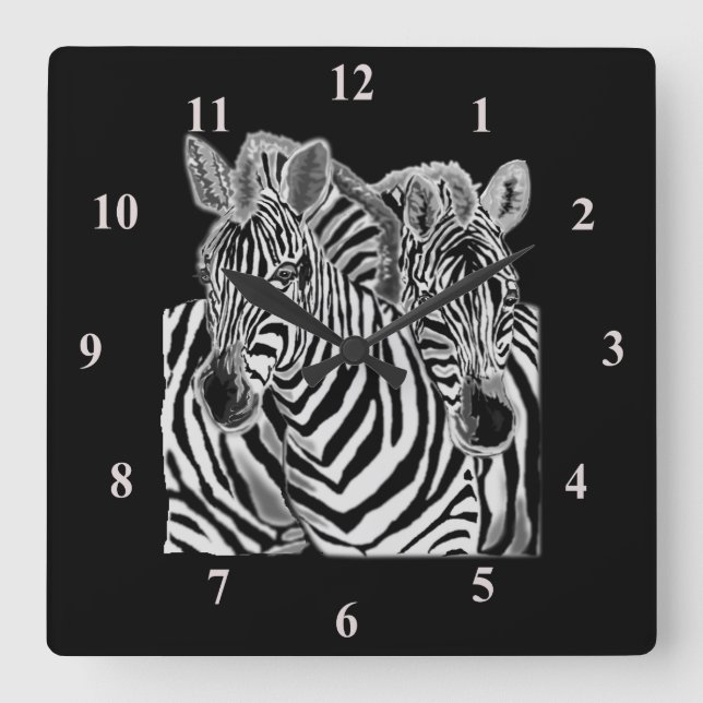 Couple Zebras Wall Clock Quadratische Wanduhr (Vorderseite)