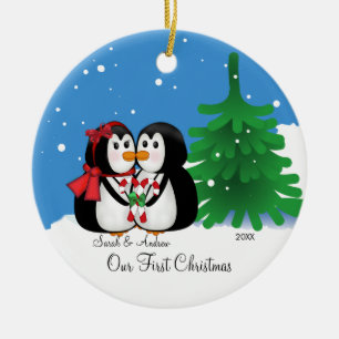 Couples de pingouin notre premier ornement de Noël