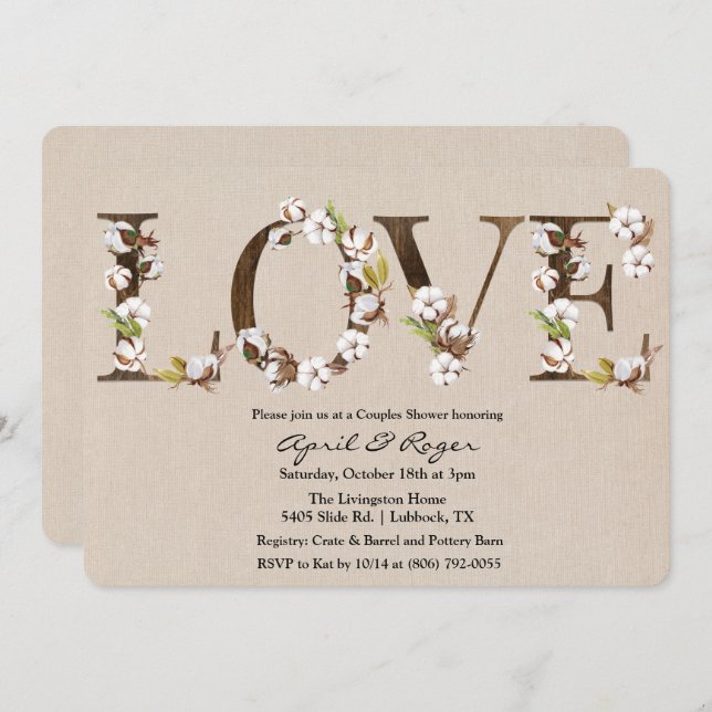 Couples Douche coton Alphabet Invitation (Devant / Derrière)