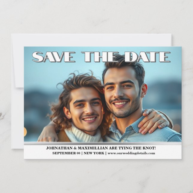 Couples fiançailles photo mariage faire-part gay (Devant)