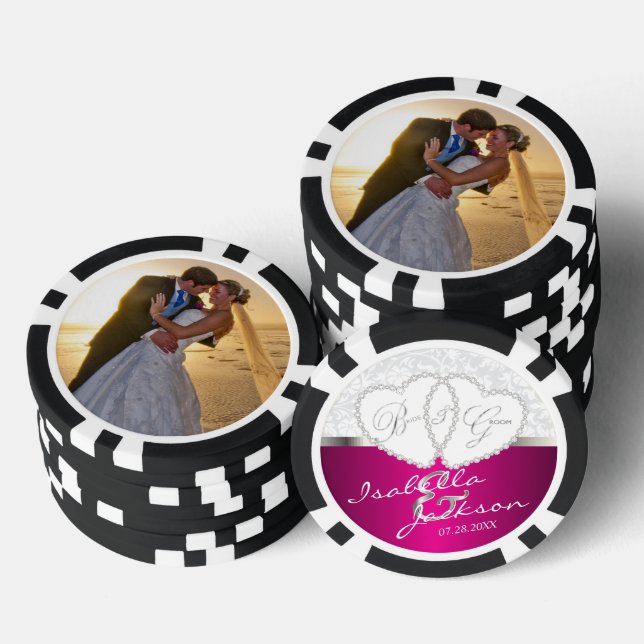 Couple's Foto Hochzeit in Hot Pink Pokerchips (Stapel)