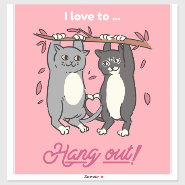Couples Gift Idea Cute Cartoon Cats | Cat Art Aufkleber (Blatt)