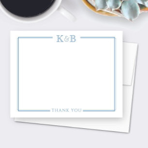 Couple's Initials Newlyweds Blue Vielen Dank Mitteilungskarte