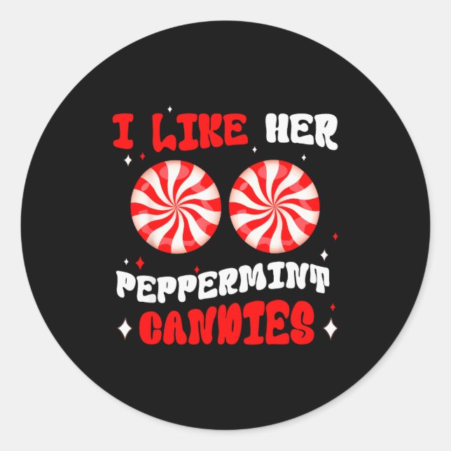 Couples Matching Christmas I Like Her Peppermint C Runder Aufkleber (Vorderseite)