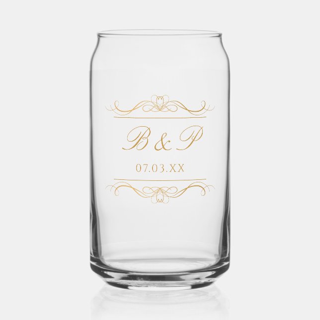 Couple's Monogram Custom Modern Elegant Gold Swirl Dosenglas (Vorderseite)