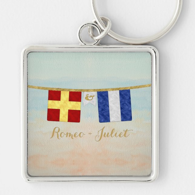 Couples Monogram Maritime Signal Flags Watercolor Schlüsselanhänger (Vorne)