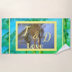 Couple's Monogram Palm Trees Beach Handtuch