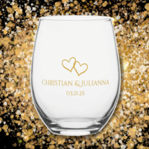 Couple's Names Date Simple Stylish Hearts Wedding Weinglas Ohne Stiel