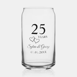 Couple's Names Heart 25th Wedding Anniversary Gift Dosenglas