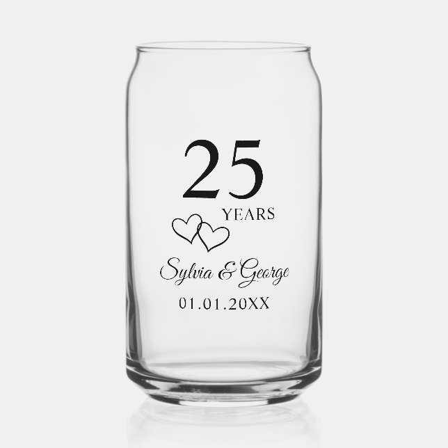 Couple's Names Heart 25th Wedding Anniversary Gift Dosenglas (Vorderseite)