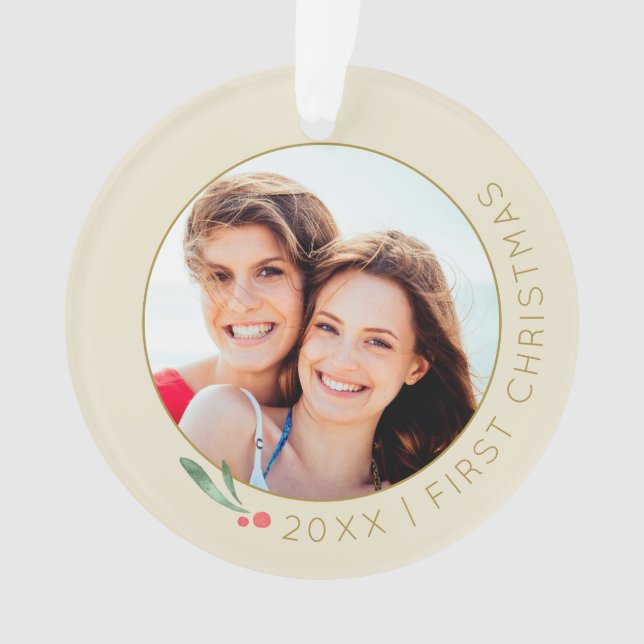 Couple's Our 1st Christmas Gold Monogram Ivory Ornament (Vorderseite)