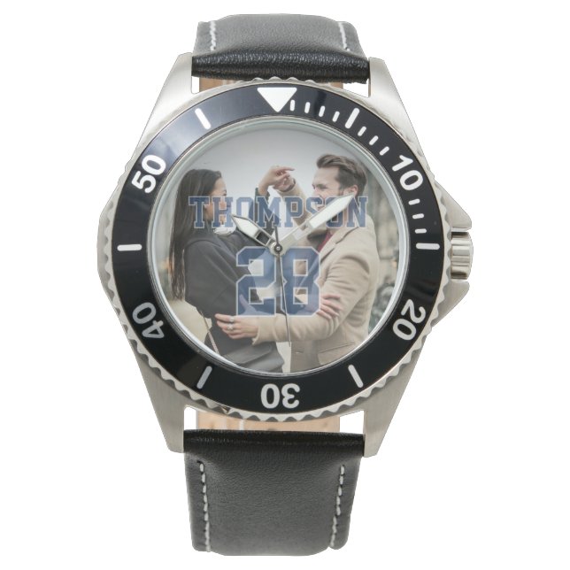 Couple's Photo with Transparent Jersey Name Number Armbanduhr (Vorderseite)