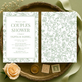 Couples Shower Sage Green Vintage French Floral  Einladung