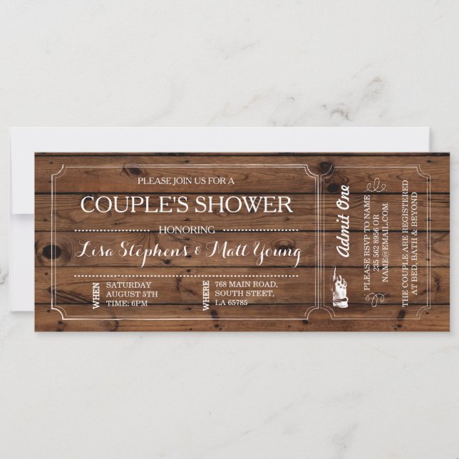 Couple's Shower Ticket Chalkboard Rustikale Einlad Einladung (Vorderseite)