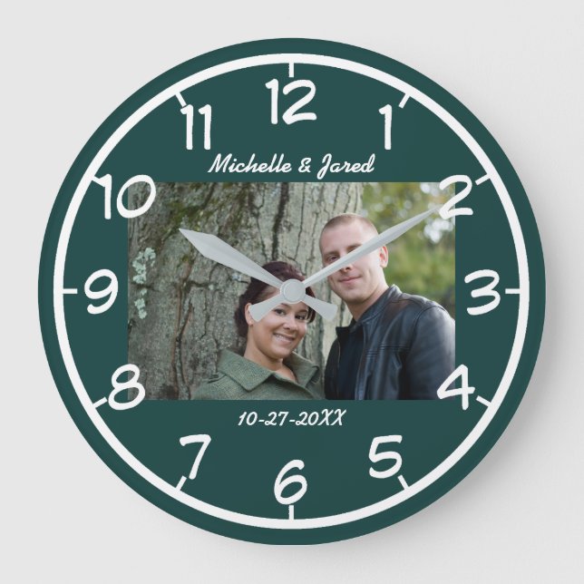 Couples Wedding Anniversary Modern Photo Große Wanduhr (Vorderseite)