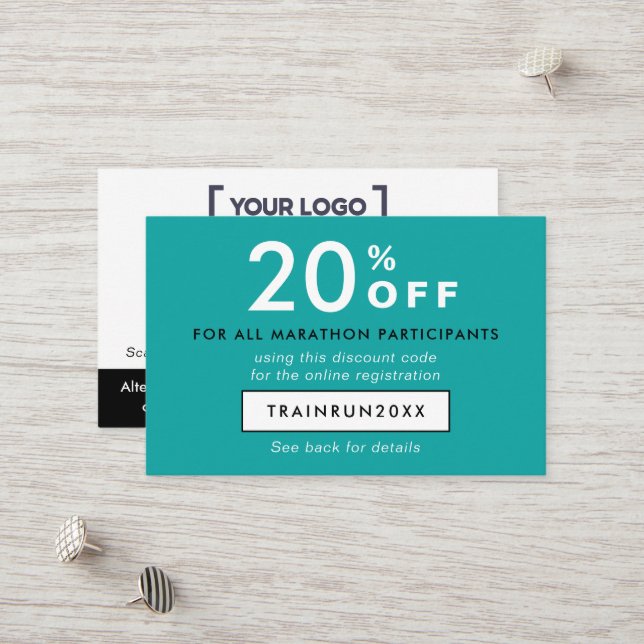 Coupon Turquoise moderne à rabais Logo QR (Devant/Arrière en situation)