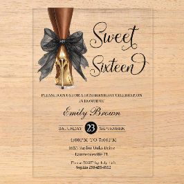Couquette Black Ribbon Bow Fashion Heels Sweet 16 Acryleinladungen