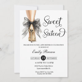 Couquette Black Ribbon Bow Fashion Heels Sweet 16 Einladung