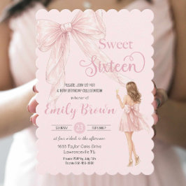 Couquette Blush Ribbon Bow Fashion Girl Sweet 16 Einladung