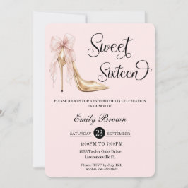 Couquette Blush Ribbon Bow Fashion Heel Sweet 16 Einladung