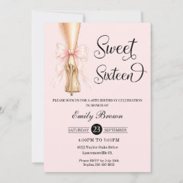Couquette Pink Ribbon Bow Fashion Heels Sweet 16 Einladung