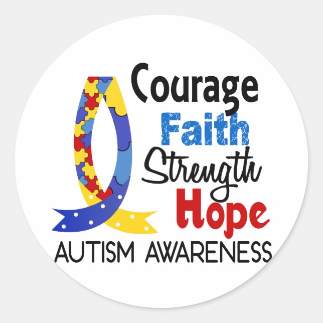 Courage Faith Strength Hope Autismus Runder Aufkleber (Vorderseite)