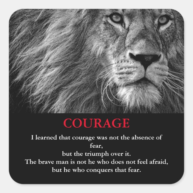 Courage Lion Motivierend Inspiration Quadratischer Aufkleber (Vorderseite)