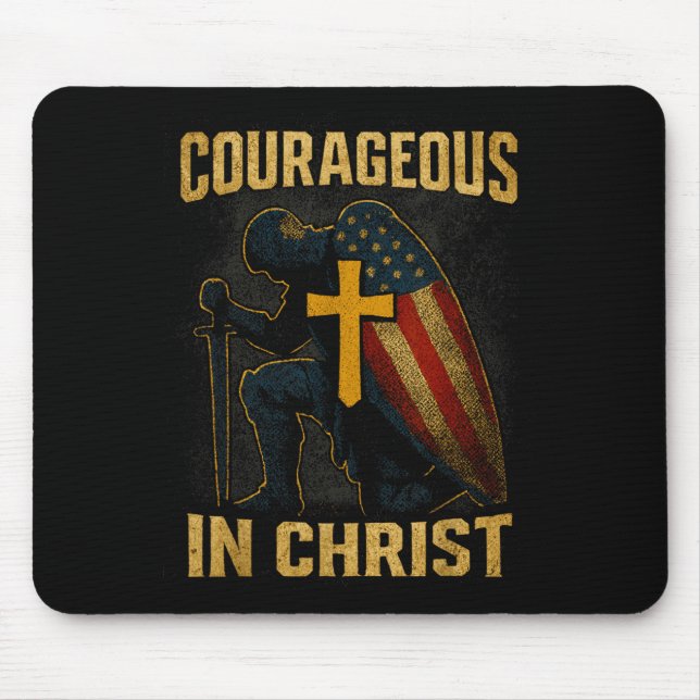 Courageous In Christ Knight Cross Patriotic Usa Fl Mousepad (Vorne)