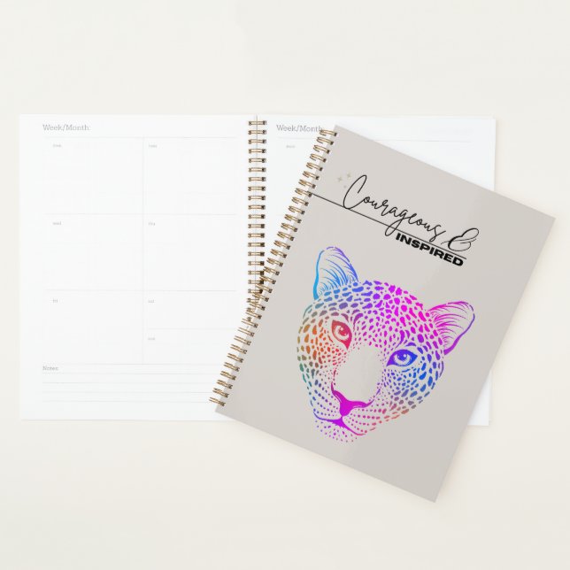 Courageous & Inspired Rainbow Leopard Planner (Devant avec enveloppe)