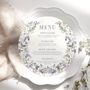 Courbe de fleurs violettes ronde mariage Menu Cart