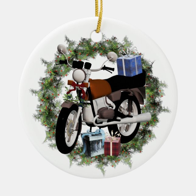 Courbe et cadeaux de moto Ornement de vacances ron (Devant)