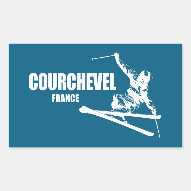 Courchevel France Skier Rechteckiger Aufkleber (Vorderseite)