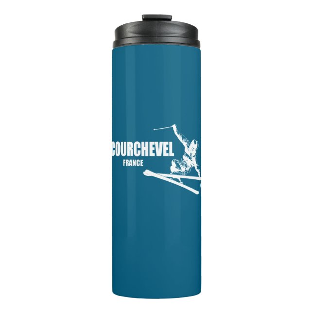 Courchevel France Skier Thermosbecher (Vorderseite)