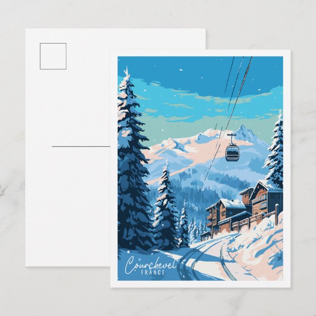 Courchevel France Vintage Reise Illustration Postkarte (Vorne/Hinten)