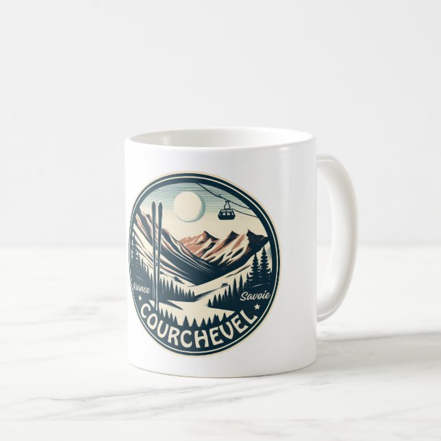 Courchevel Skigebiet in den französischen Alpen Ge Kaffeetasse (VorderseiteRechts)