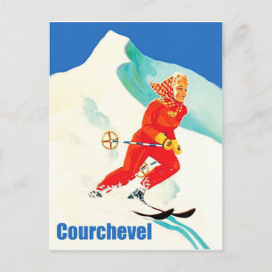 Courchvel, Dame on ski track, Frankreich, Vintag Postkarte
