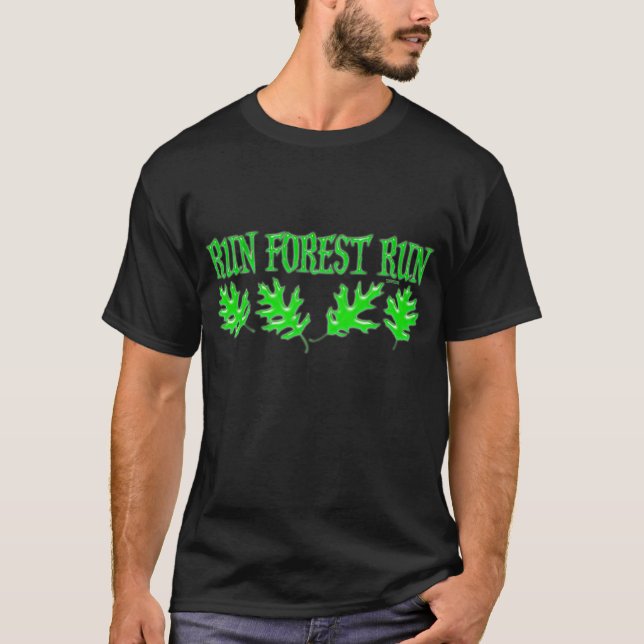 Courez le T-shirts foncé couru par forêt (Devant)
