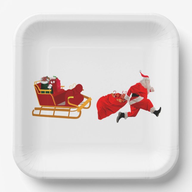 Courez, Père Noël, Courez ! Assiettes en Papier. (Recto)