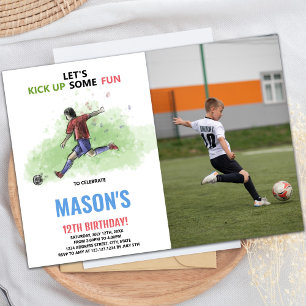 Courir un soccer Anniversaire Invitation avec phot