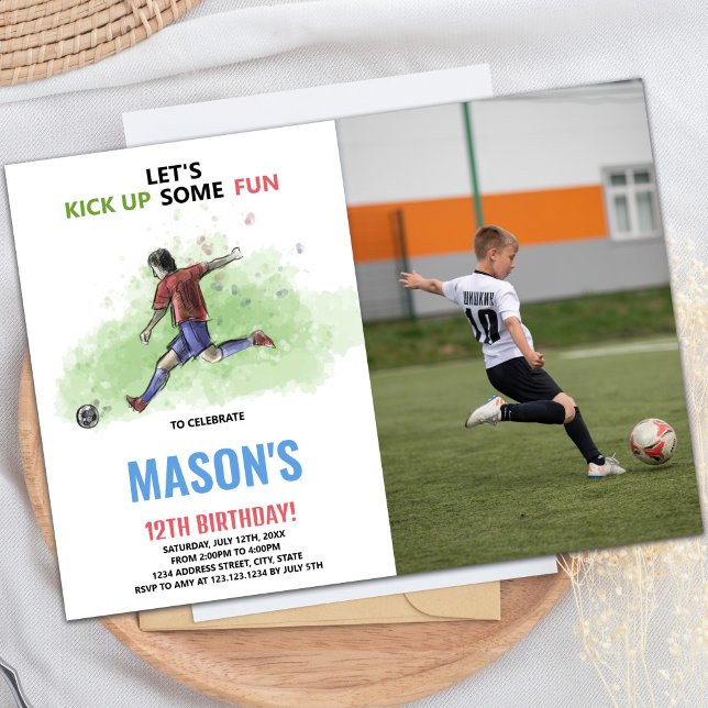 Courir un soccer Anniversaire Invitation avec phot (Running Soccer Birthday Invitations with photo)
